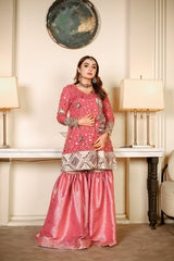Coral Pink Angrakha with Gharara