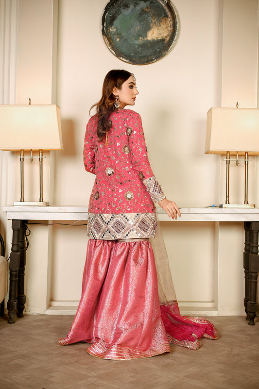 Coral Pink Angrakha with Gharara
